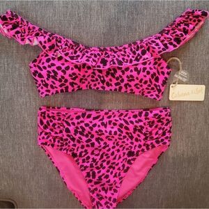 CABANA DEL SOL PINK LEOPARD HIGHWAIST RUFFLE    L